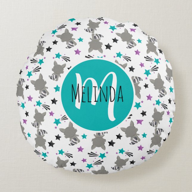 Almofada Redonda Padrão de guaxinim (Frente)