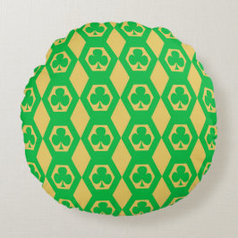 Almofada Redonda Padrão de Hexágono Amarelo Verde Trevo