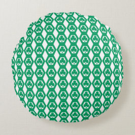 Almofada Redonda Padrão de Hexágono Branco Verde Trevo