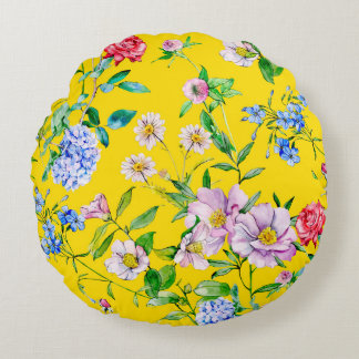 Almofada Redonda Padrão de ilustração da aquarela do jardim da flor
