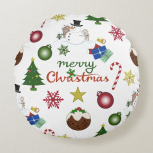 Almofada Redonda Padrão de Ilustração de Natal Mix Lg