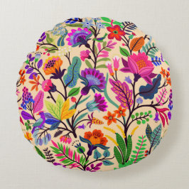 Almofada Redonda Padrão de Impressão de Ilustração Floral Colorida