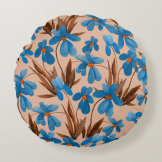 Almofada Redonda Padrão de Impressão de Verão Floral de Aquarela