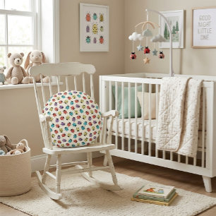 Almofada Redonda Padrão de joaninhas de desenho animado colorido