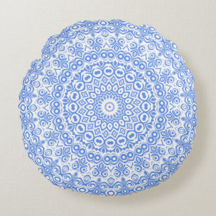 Almofada Redonda Padrão de Mandala Azul Centáurea
