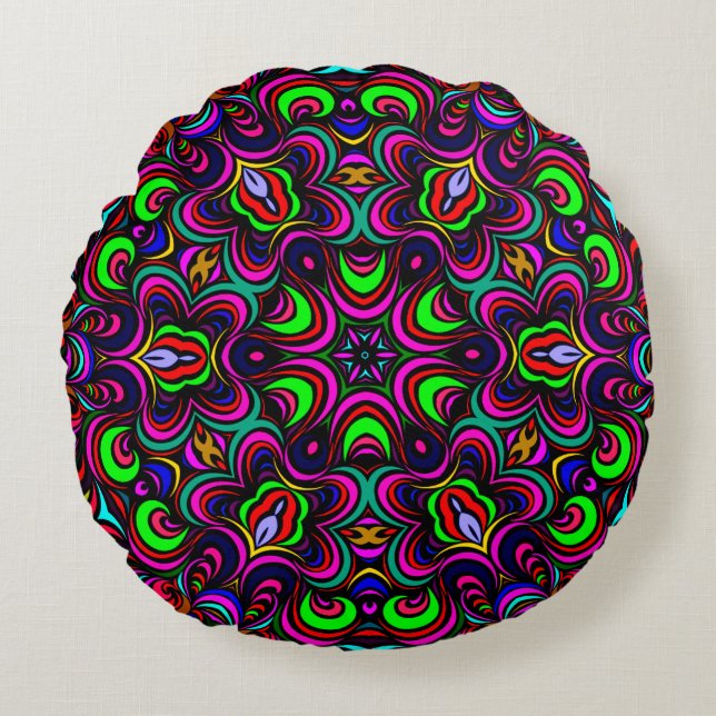 Almofada Redonda Padrão de mandala multicolorido Travesseiro redond (Frente)
