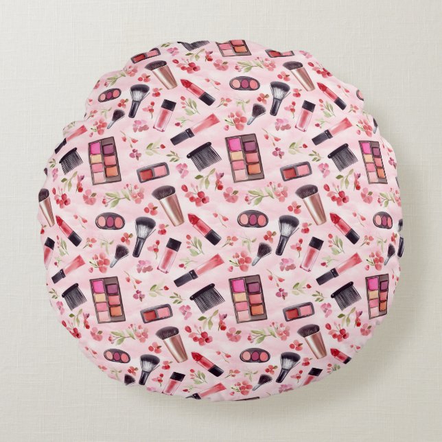 Almofada Redonda Padrão de Maqueamento de Cores Aquáticas com Charm (Frente)