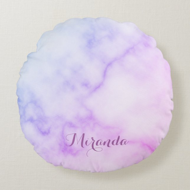 Almofada Redonda Padrão de Marble do Arco-Íris com Nome Personaliza (Frente)