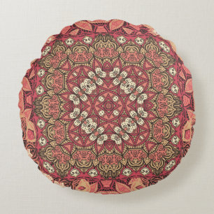 Almofada Redonda Padrão de medalhão de abstrato índio. Boho e cigan