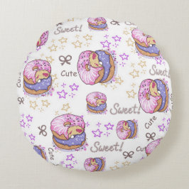 Almofada Redonda Padrão de menina bebê donut fofa adorável Branco r