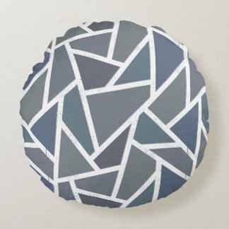 Almofada Redonda Padrão de mosaico de cinza azul