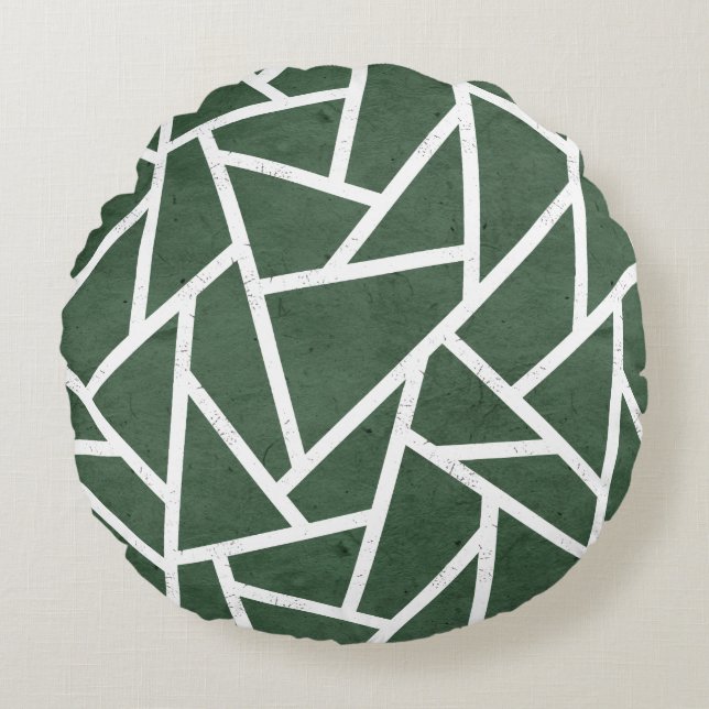 Almofada Redonda Padrão de mosaico verde e branco (Frente)