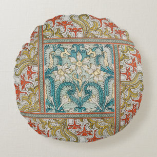 Almofada Redonda Padrão de Narciso Art Nouveau Antigo Verneuil