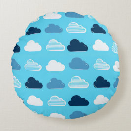Almofada Redonda Padrão de Nuvens Mínimas – Vibrações de Céu Azul