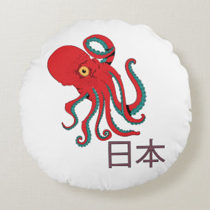 Almofada Redonda Padrão de Octopus Japonês