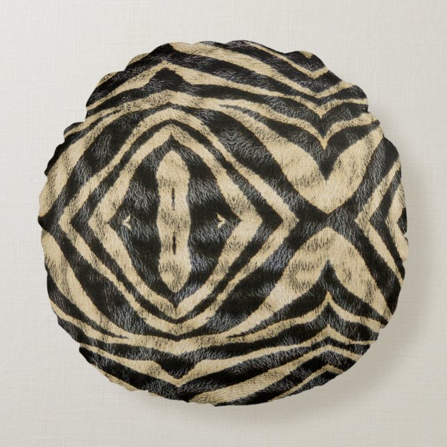 Almofada Redonda Padrão de Pelo de Zebra Exótico da Moda Estampa de (Frente)