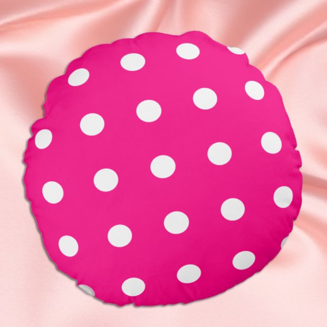 Almofada Redonda Padrão de Pontos Hot Pink (Criador carregado)