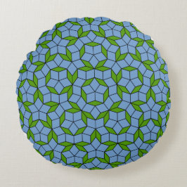 Almofada Redonda Padrão de Rhombus Penrose Verde e Azul