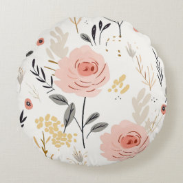 Almofada Redonda Padrão de Rosas de Boho Cute