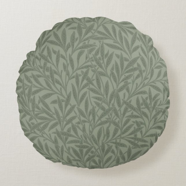 Almofada Redonda Padrão de Salgueiro William Morris Antigo Verde Sa (Frente)