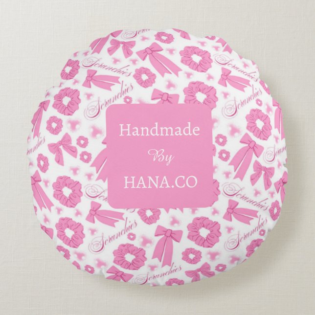 Almofada Redonda Padrão de Scrunchies Rosa Feminino Acessório de Ca (Frente)
