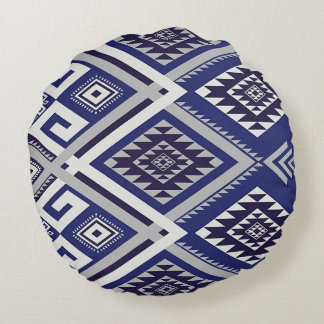 Almofada Redonda Padrão de Superfície de Motivo Tribal Azul Naval