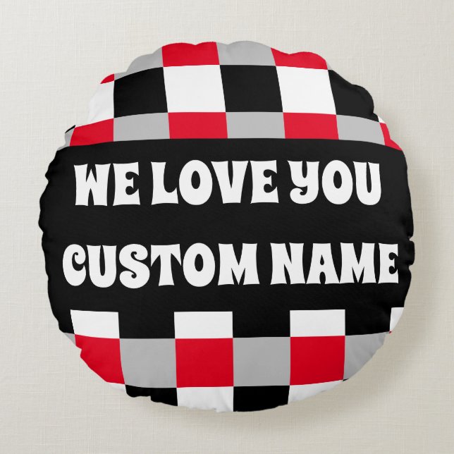 Almofada Redonda Padrão de tabuleiro de xadrez editável (Frente)