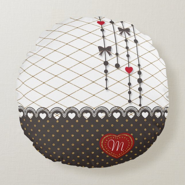 Almofada Redonda Padrão de traços brilhantes de ouro com inclinação (Frente)