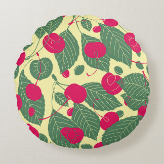 Almofada Redonda Padrão de verão de cor brilhante com cerejas. Illu