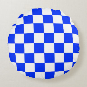 Almofada Redonda Padrão de Verificação Branco Azul