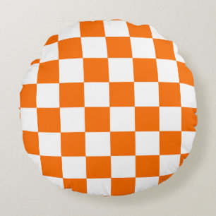 Almofada Redonda Padrão de Verificação Branco Laranja