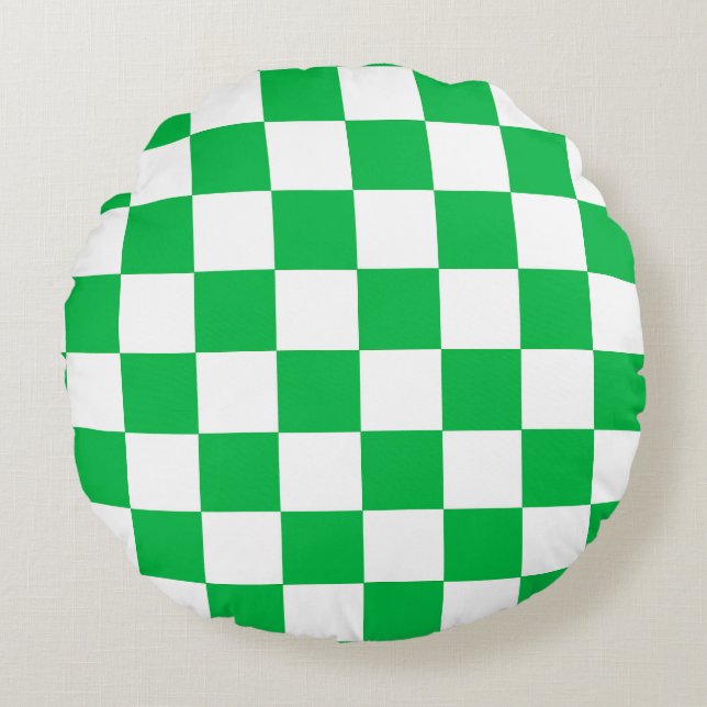 Almofada Redonda Padrão de Verificação Branco Verde (Frente)