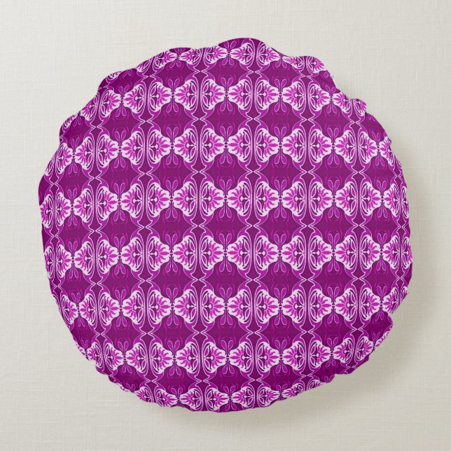 Almofada Redonda Padrão de wallpaper Art Deco - roxo e branco (Verso)