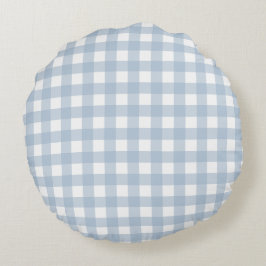 Almofada Redonda Padrão de Xadrez de Gingham Azul Minimalista
