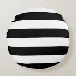 Almofada Redonda Padrão Decorativo de Stripes Negras e Brancas com 