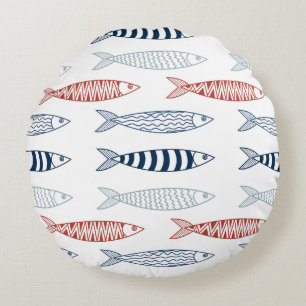 Almofada Redonda Padrão Decorativo do Peixe de Sardinha do Mediterr