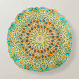 Almofada Redonda Padrão decorativo ventilado. Islã, árabe, indiano,