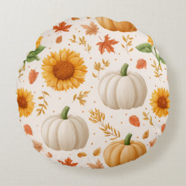 Almofada Redonda Padrão do Autumn Pumpkins & Sunflower