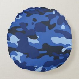 Almofada Redonda Padrão do Exército Azul Camo de Camuflagem