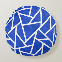 Almofada Redonda Padrão do mosaico real azul e branco