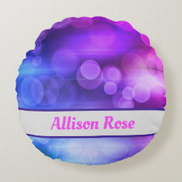 Almofada Redonda Padrão dos círculos de Abstrato cor-de-rosa e roxa