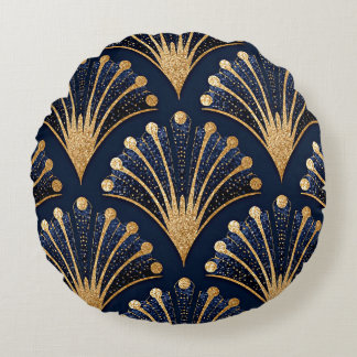 Almofada Redonda Padrão Dourado Art Déco