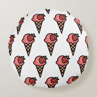 Almofada Redonda Padrão Estético de Sorvete de Morango Rosa Fofo