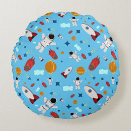 Almofada Redonda Padrão externo e astronauta do garoto