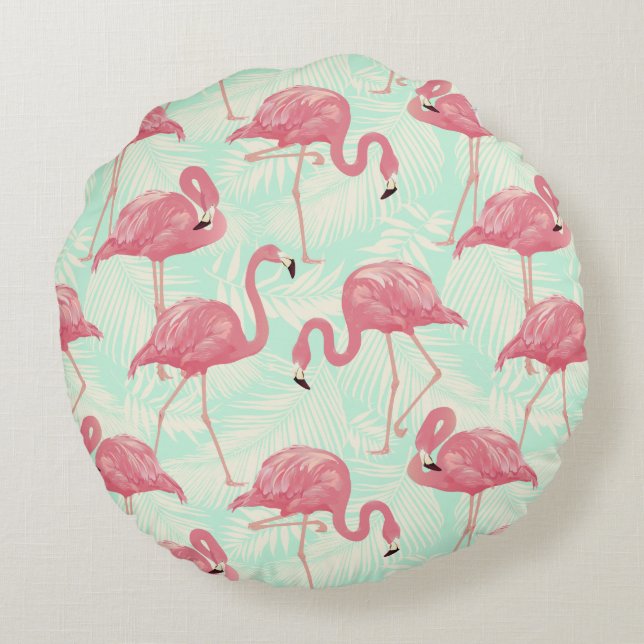 Almofada Redonda Padrão Flamingo Pink Elegante de Chic (Verso)