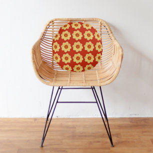 Almofada Redonda Padrão Floral Amarelo Dahlia em Vermelho