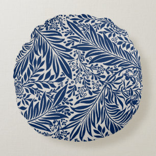 Almofada Redonda padrão floral azul com folhas e flores diversas