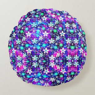 Almofada Redonda Padrão Floral Azul - Geométrico da Flor Edelweiss