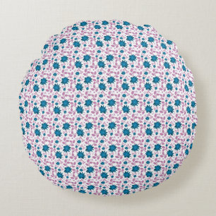 Almofada Redonda Padrão Floral Azul-Verde e Rosa Botânica Moderna
