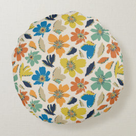 Almofada Redonda Padrão Floral Boho Desenhado à Mão Abstrato